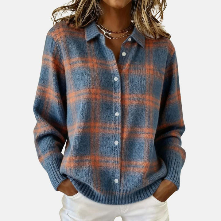 Edna | Warm Blue Check Cardigan