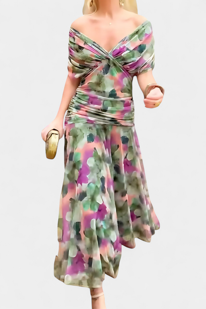 Elowen | Long floral dress with V-neck