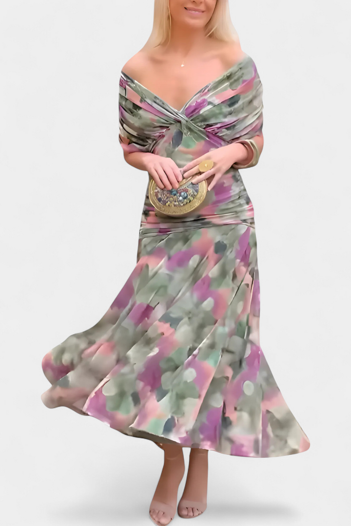Elowen | Long floral dress with V-neck
