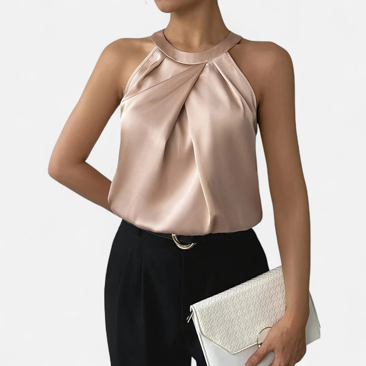 Lauvin | Women’s Satin Blouse – Pleated Halter Style