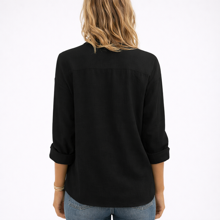 Indie | Blouse with Ruffles, V-Neck and Long Sleeves