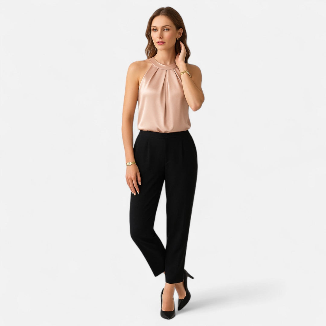 Lauvin | Women’s Satin Blouse – Pleated Halter Style