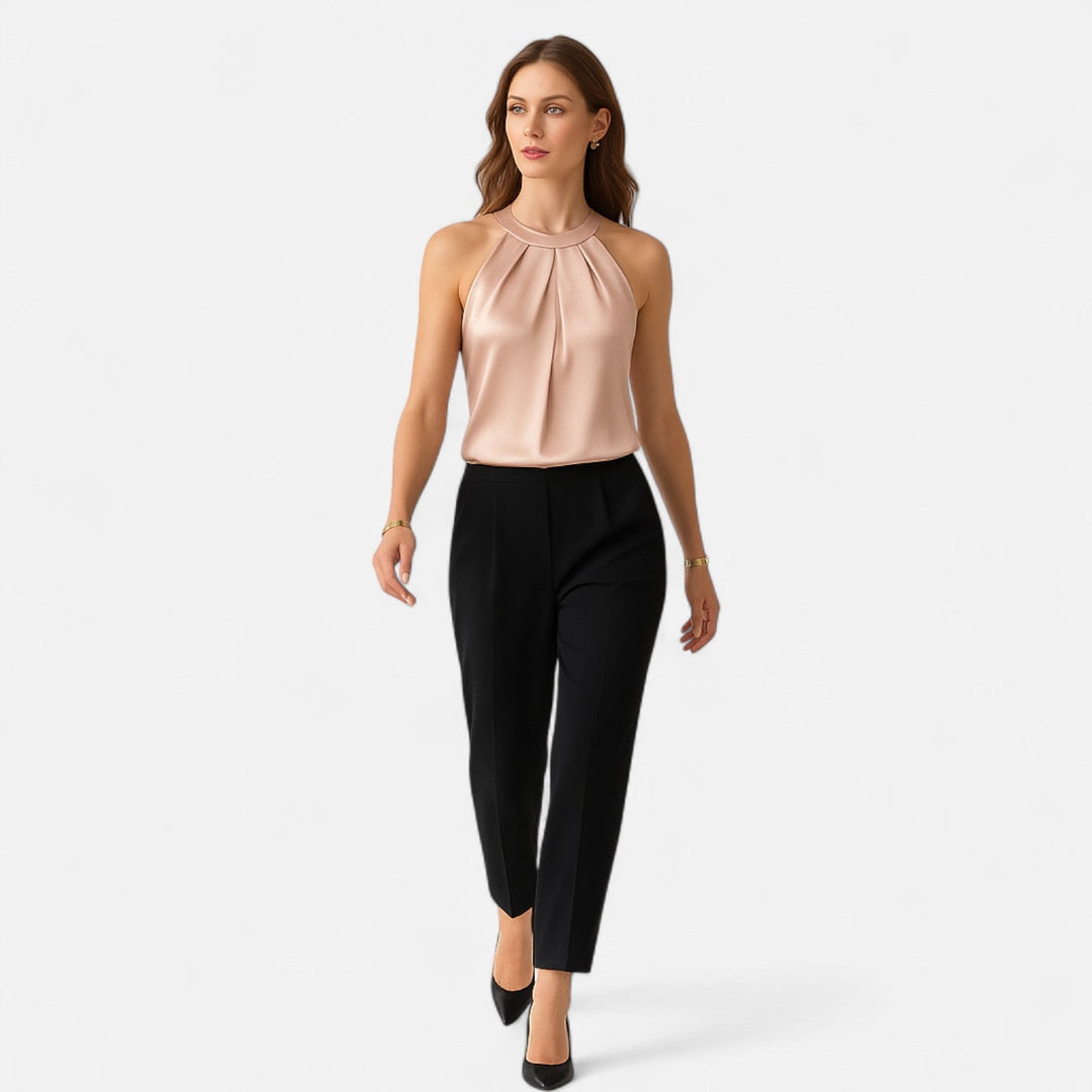 Lauvin | Women’s Satin Blouse – Pleated Halter Style