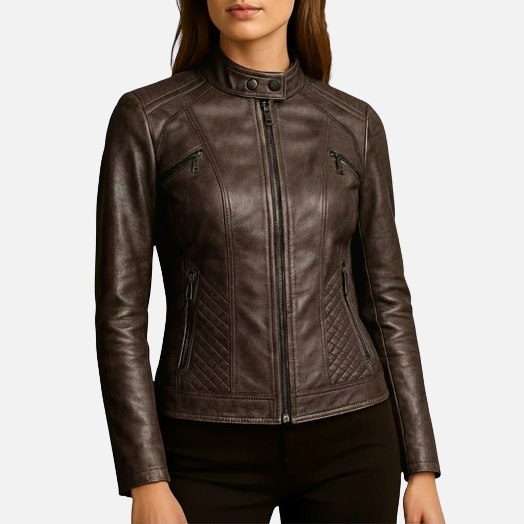Lauvin | Women’s Slim-Fit Zip-Up Leather Moto Jacket
