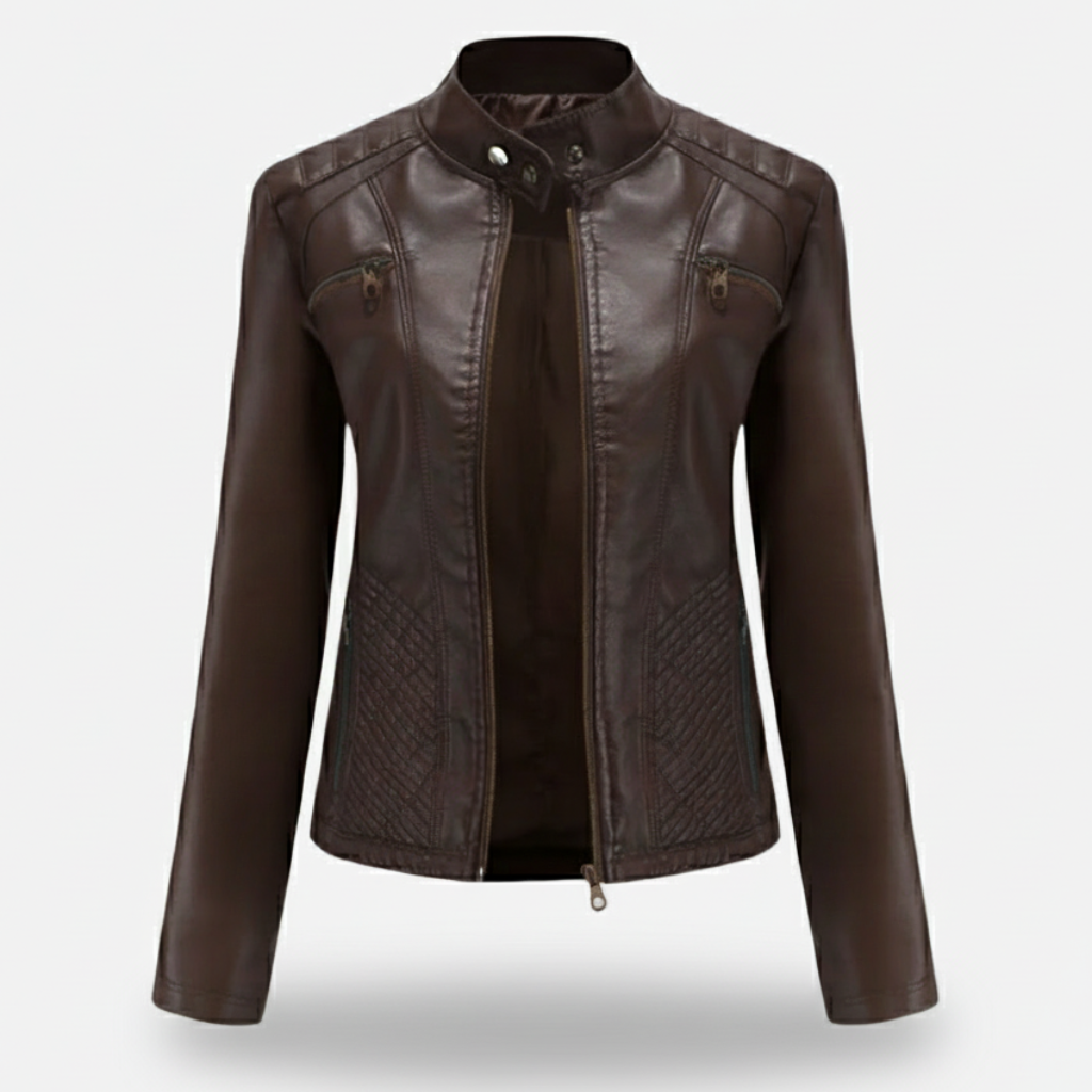 Lauvin | Women’s Slim-Fit Zip-Up Leather Moto Jacket