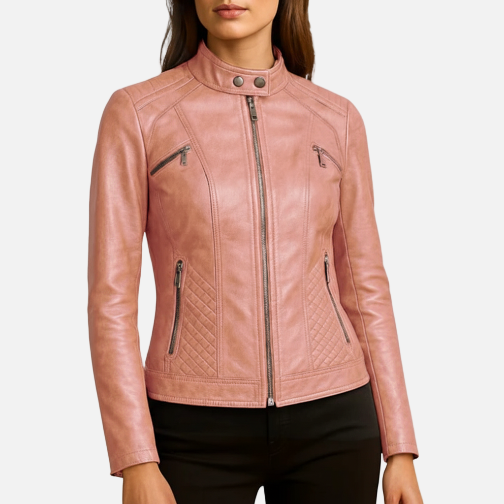 Lauvin | Women’s Slim-Fit Zip-Up Leather Moto Jacket