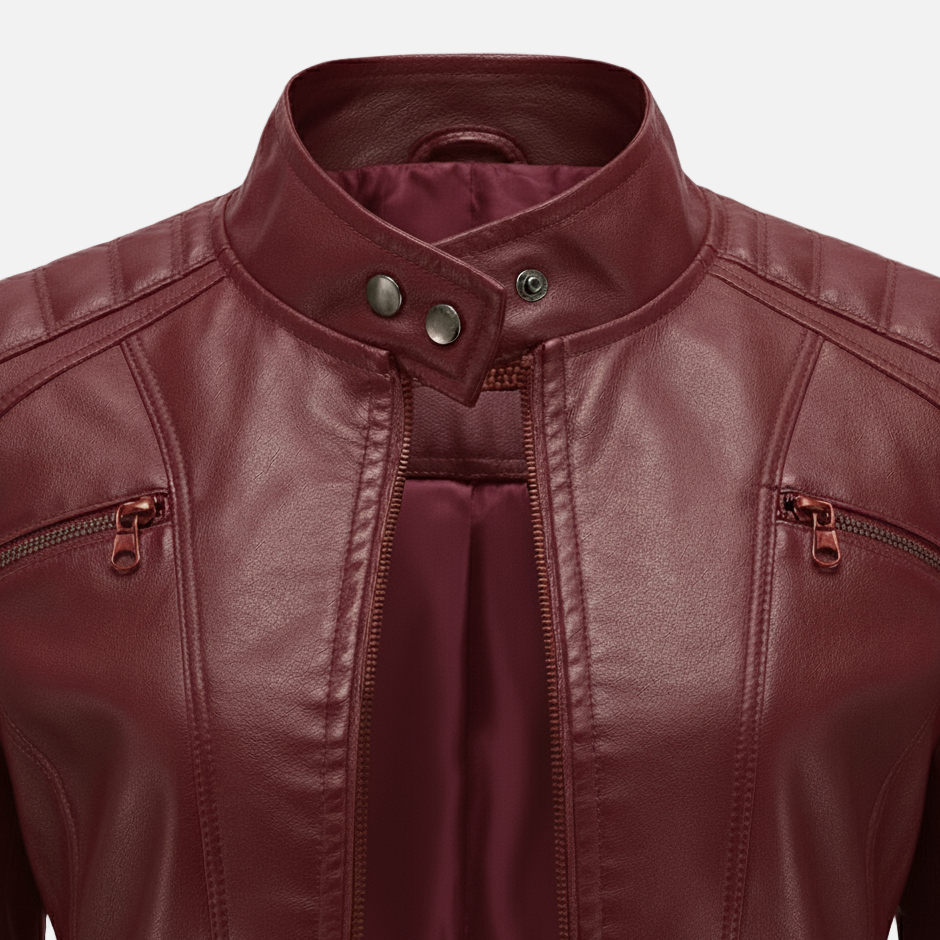 Lauvin | Women’s Slim-Fit Zip-Up Leather Moto Jacket