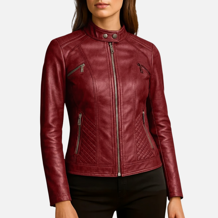 Lauvin | Women’s Slim-Fit Zip-Up Leather Moto Jacket