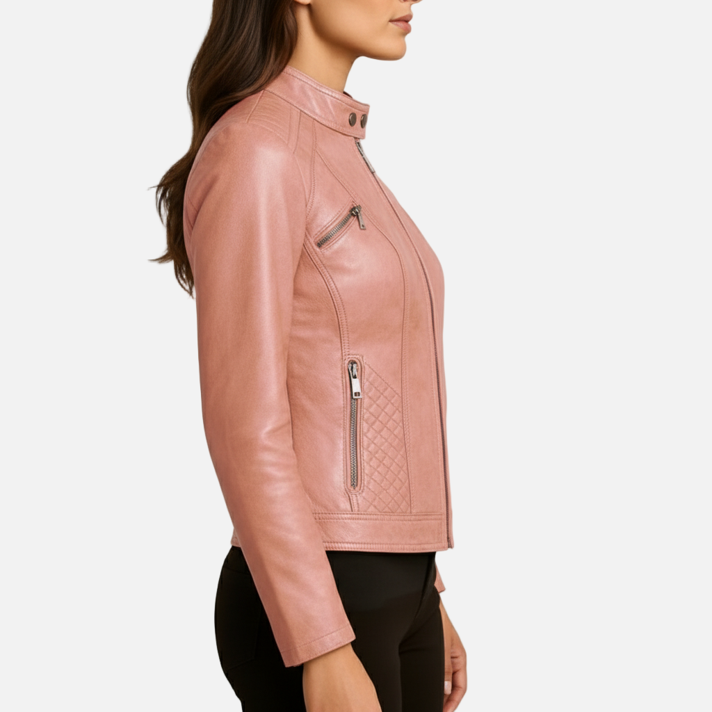 Lauvin | Women’s Slim-Fit Zip-Up Leather Moto Jacket