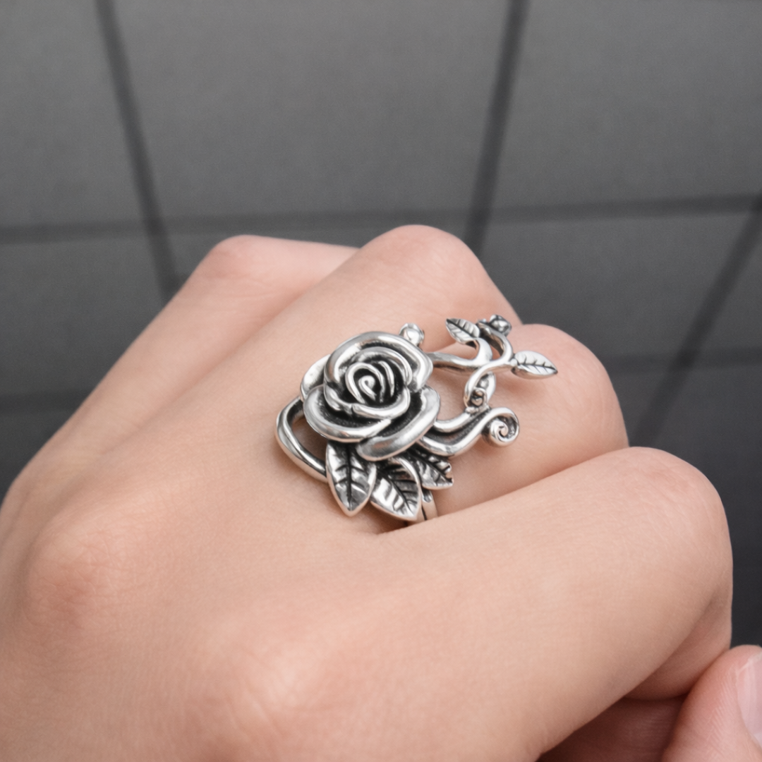 Vintage Boho Floral Silver Ring