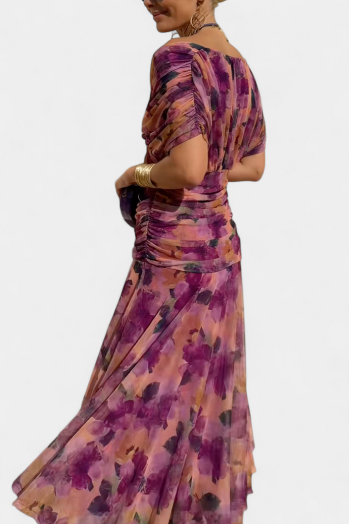 Elowen | Long floral dress with V-neck