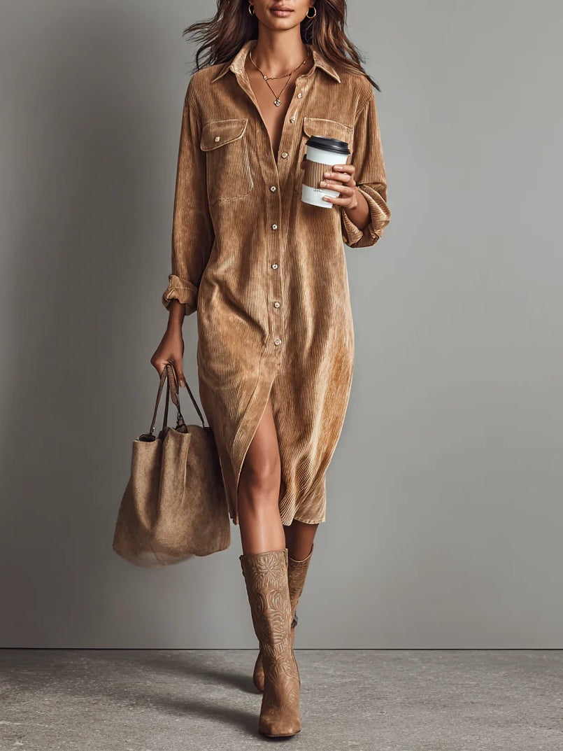 Stepany | Loose Corduroy Midi Dress