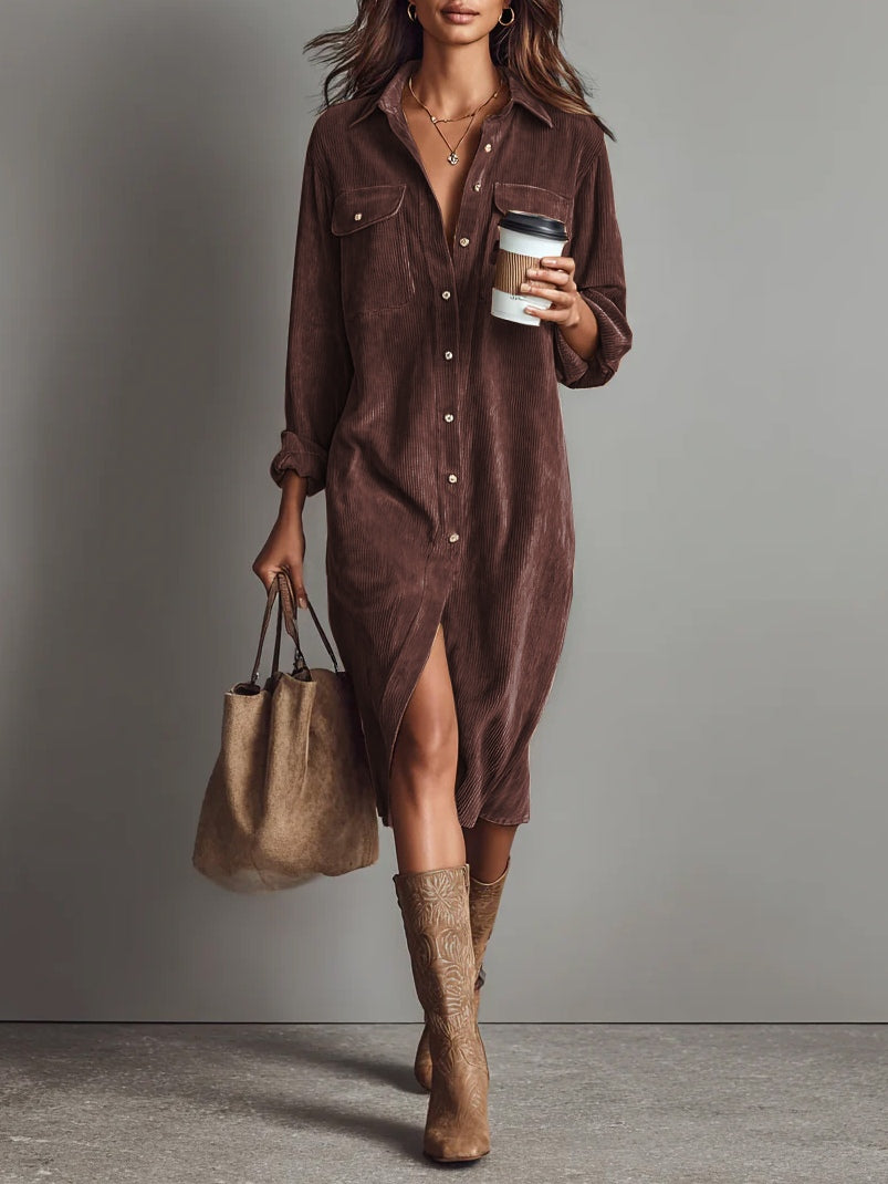 Stepany | Loose Corduroy Midi Dress