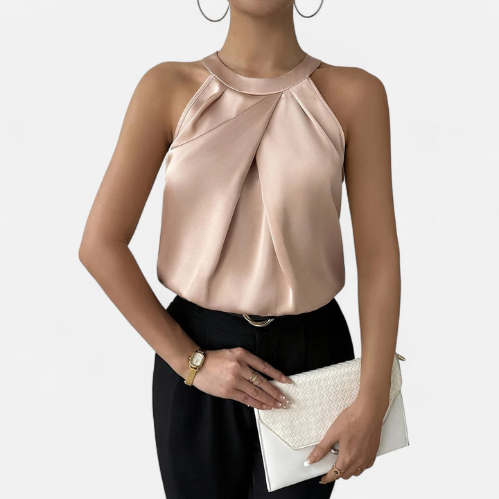 Lauvin | Women’s Satin Blouse – Pleated Halter Style
