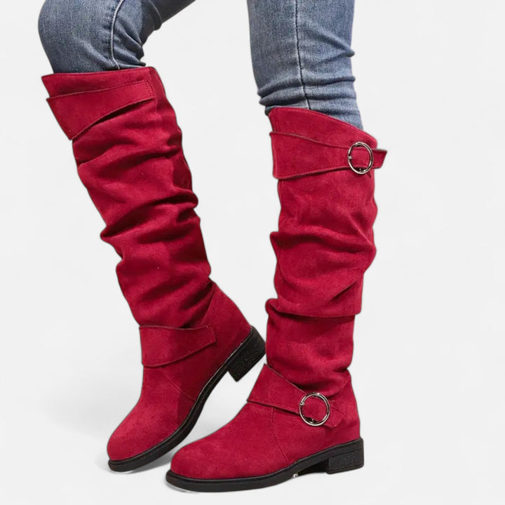 Lauvin | Women’s Knee-High Boots – Buckle Belt Elegance
