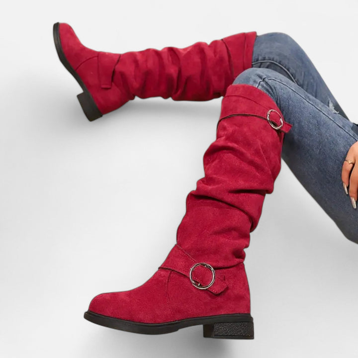 Lauvin | Women’s Knee-High Boots – Buckle Belt Elegance