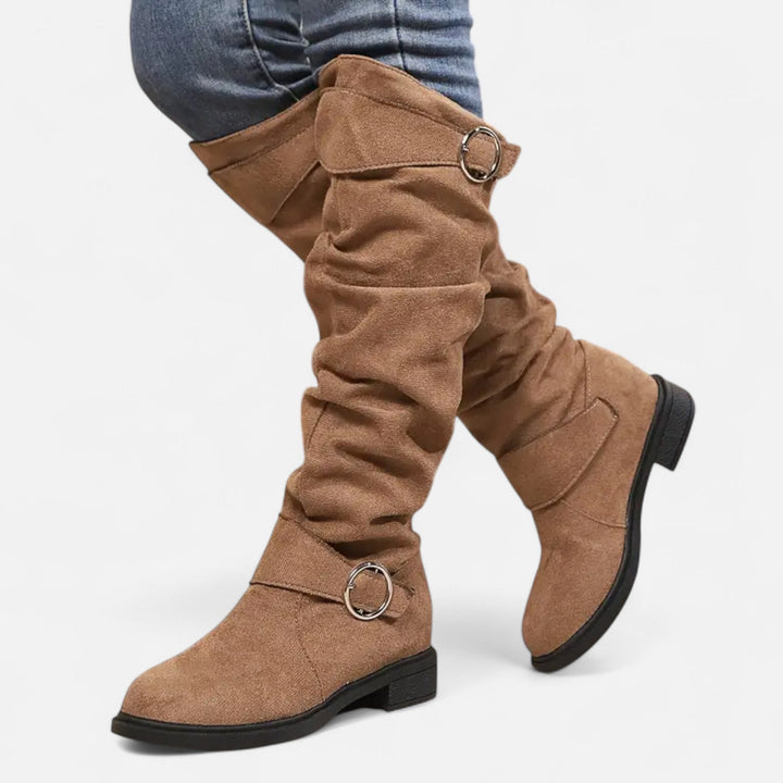 Lauvin | Women’s Knee-High Boots – Buckle Belt Elegance