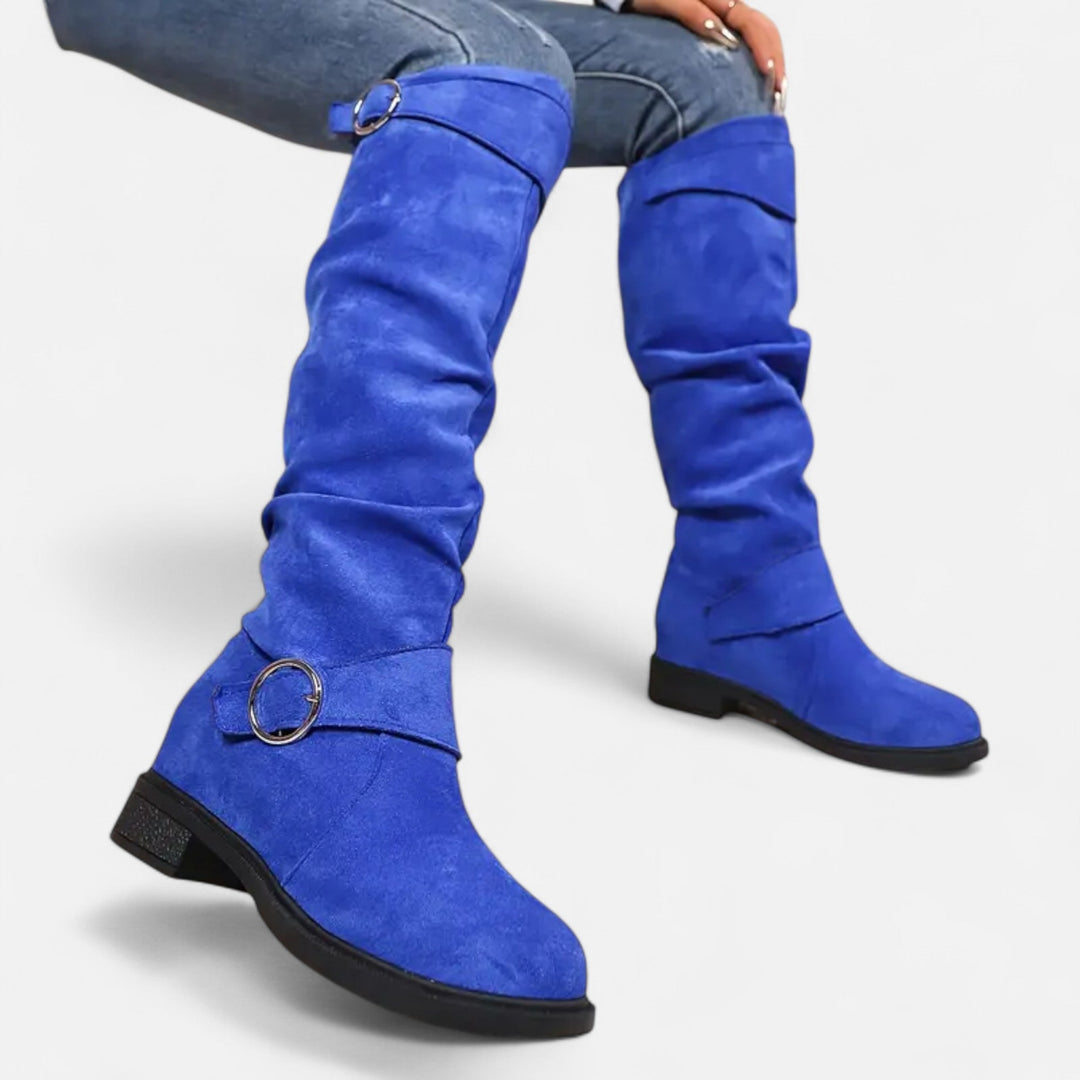 Lauvin | Women’s Knee-High Boots – Buckle Belt Elegance