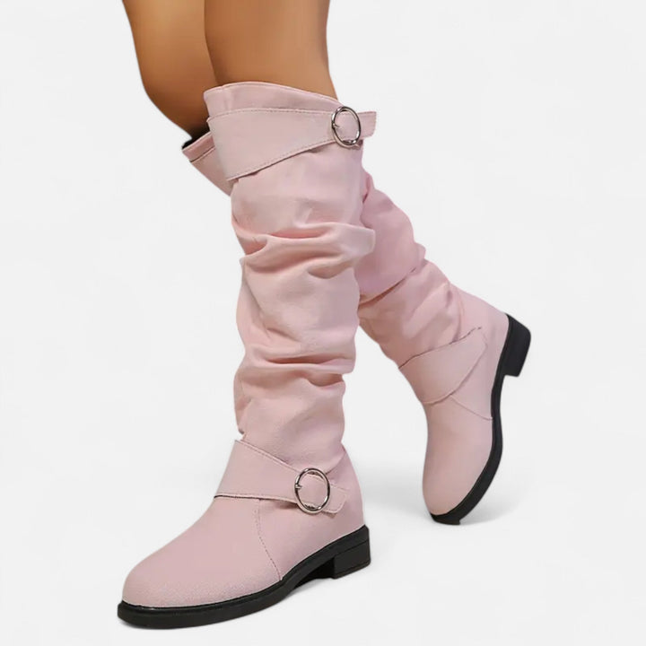 Lauvin | Women’s Knee-High Boots – Buckle Belt Elegance