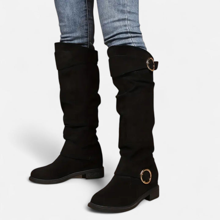 Lauvin | Women’s Knee-High Boots – Buckle Belt Elegance