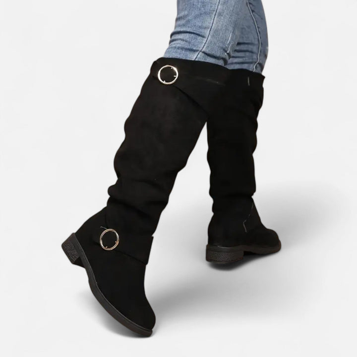 Lauvin | Women’s Knee-High Boots – Buckle Belt Elegance