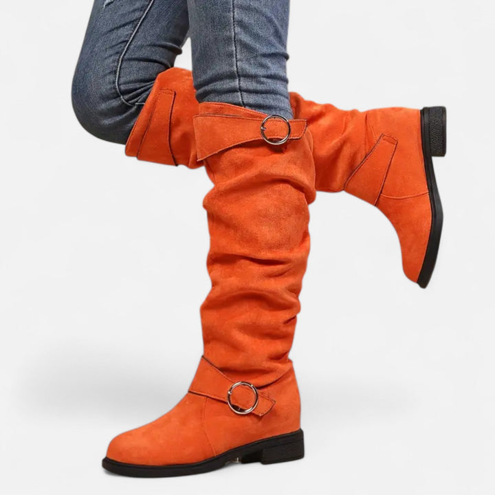 Lauvin | Women’s Knee-High Boots – Buckle Belt Elegance