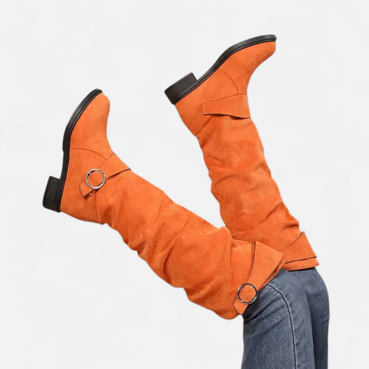 Lauvin | Women’s Knee-High Boots – Buckle Belt Elegance