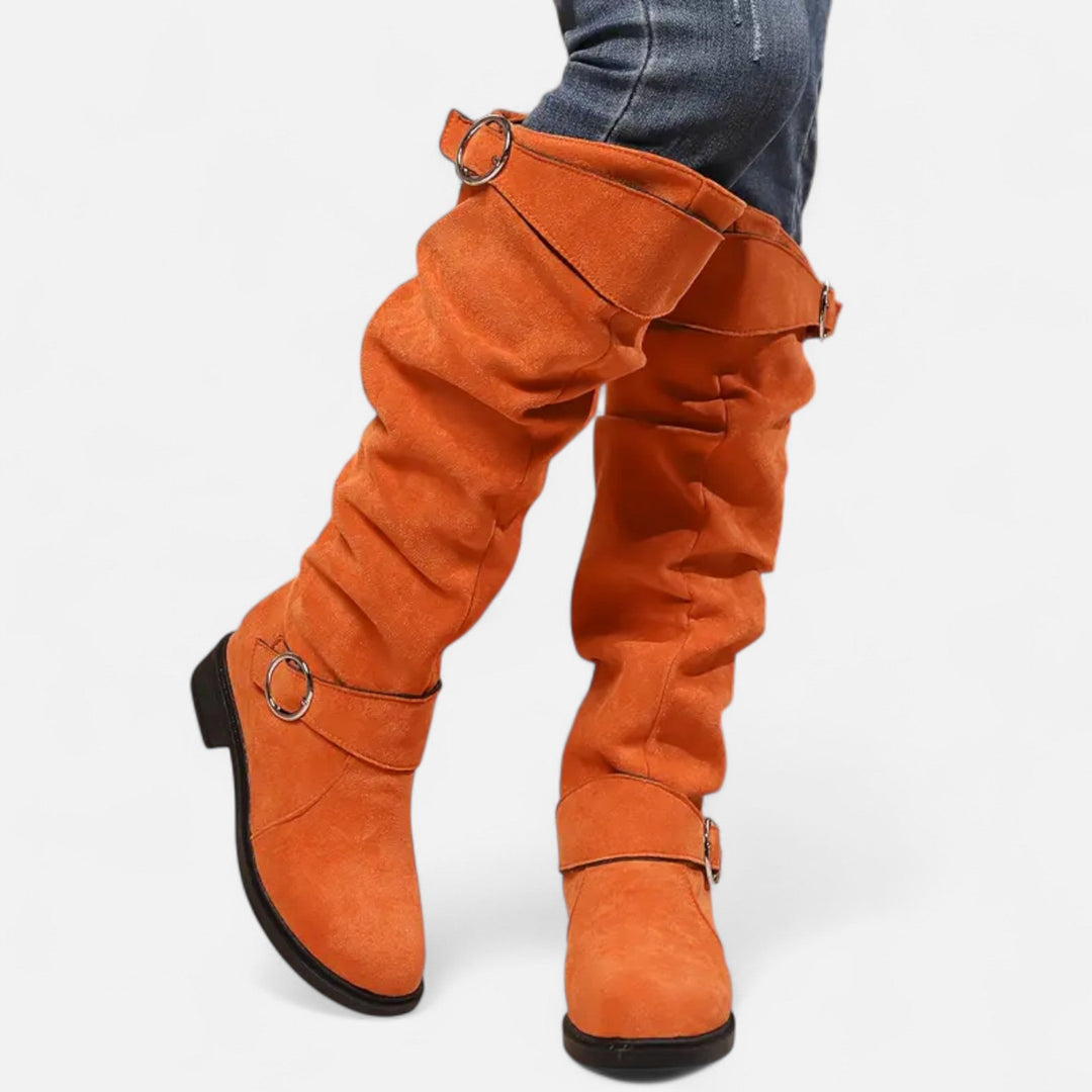 Lauvin | Women’s Knee-High Boots – Buckle Belt Elegance