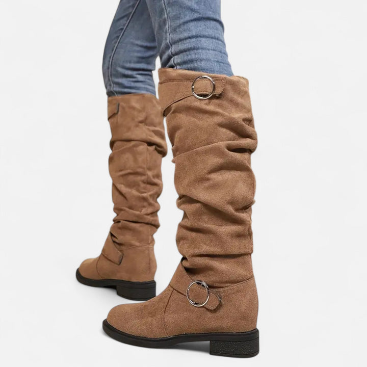 Lauvin | Women’s Knee-High Boots – Buckle Belt Elegance