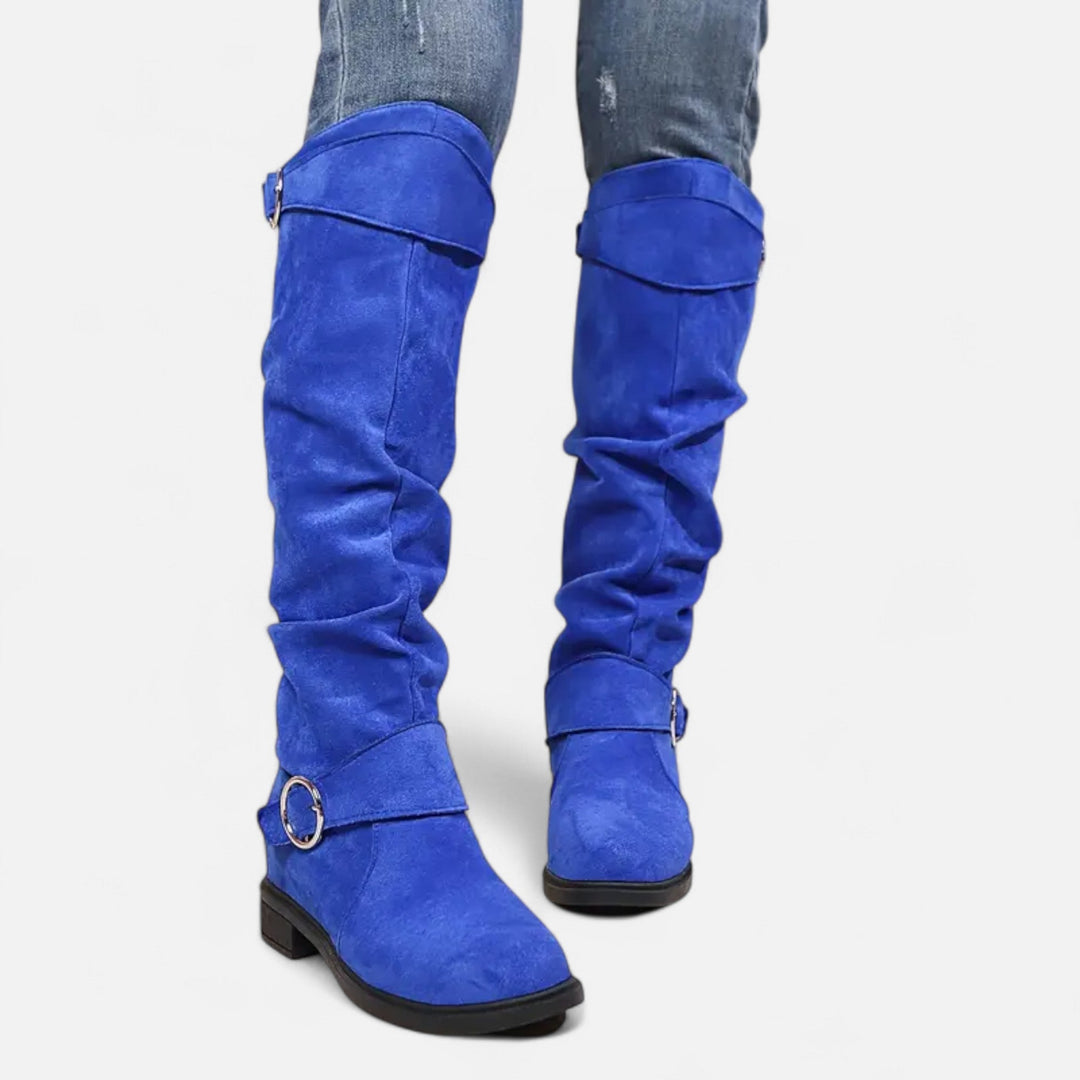 Lauvin | Women’s Knee-High Boots – Buckle Belt Elegance
